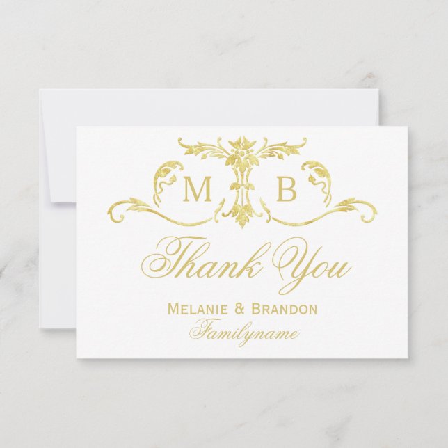Gold Monogram Dankeschön Gold Hochzeitskarten Set Dankeskarte (Vorderseite)