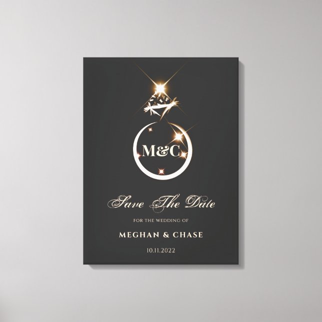 Gold Monogram Diamond Wedding Save the Date Leinwanddruck (Vorderseite)