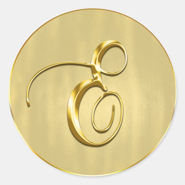 Gold Monogram E Siegel Hochzeit Einladung Urlaub Runder Aufkleber (Vorderseite)