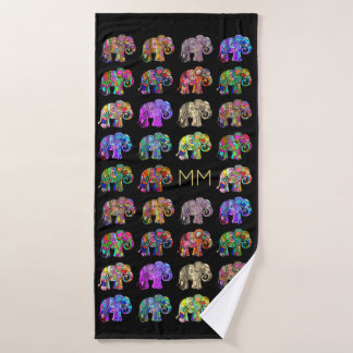 Gold Monogram Elegant Black Elephant Lover's Badehandtuch