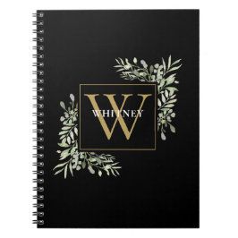 Gold Monogram Elegant Eukalyptus Greenerity Black Notizblock