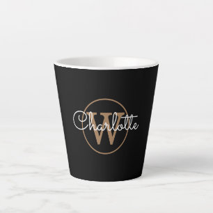 Gold Monogram Elegant Girly Script Black Milchtasse