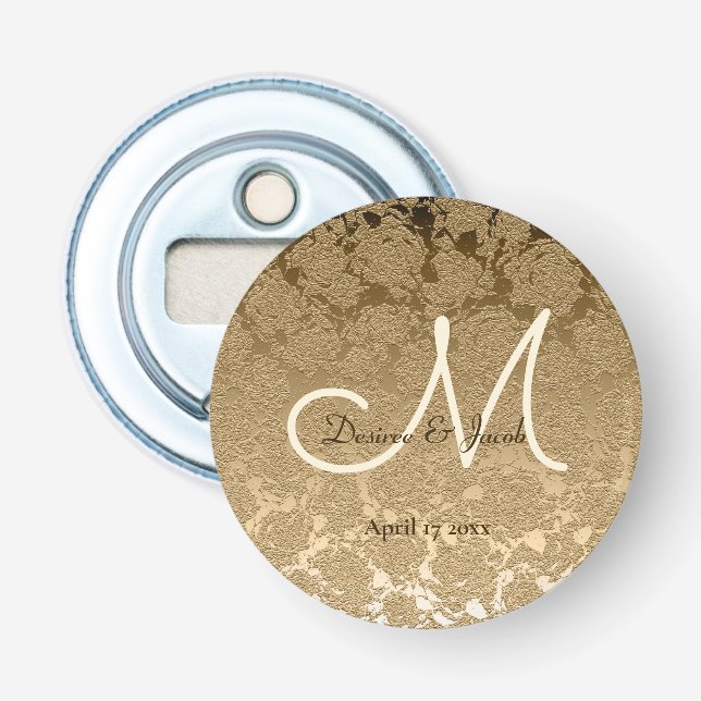 Gold Monogram Elegant Moderne Hochzeit Flaschenöffner (Vorderseite)