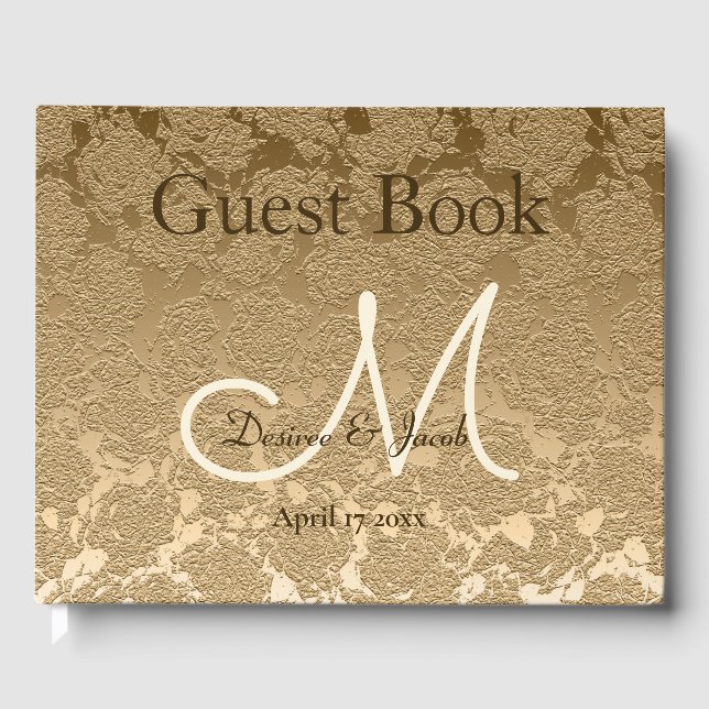 Gold Monogram Elegant Moderne Hochzeit Gästebuch (Vorderseite)