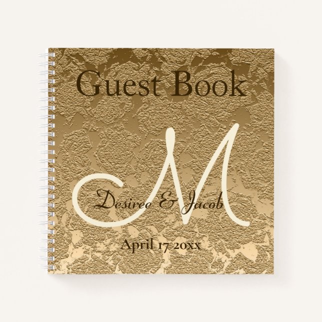 Gold Monogram Elegant Moderne Hochzeit Notizbuch (Vorderseite)