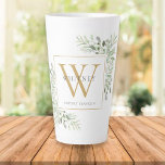Gold Monogram Elegant Modernes Grün Latte Tasse<br><div class="desc">Elegante Aquarellgrün verlasse monogramm Name latte Tasse mit einer Monogramm-Initial. Entwickelt von Thisisnotme©</div>