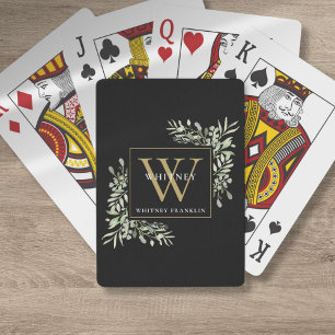 Gold Monogram Elegante Grün Moderne Schwarz Spielkarten