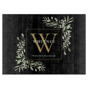 Gold Monogram Elegante Grünpflanzen Blätterwerk Sc Schneidebrett