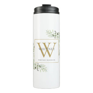 Gold Monogram Elegante Moderne Grünpflanzen Thermosbecher
