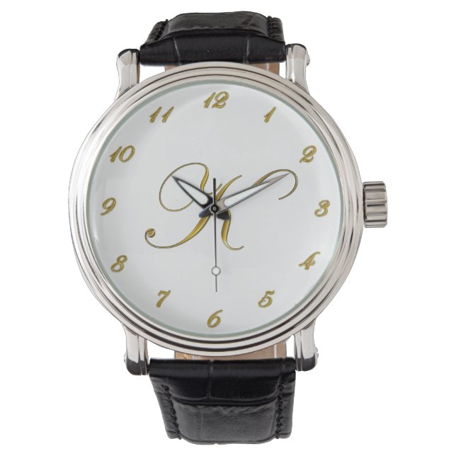Gold Monogram erste K-Uhr mit Gold-Nummern Armbanduhr (Vorderseite)