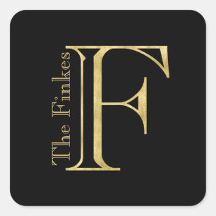 Gold Monogram F und Name auf einer beliebigen Farb Quadratischer Aufkleber