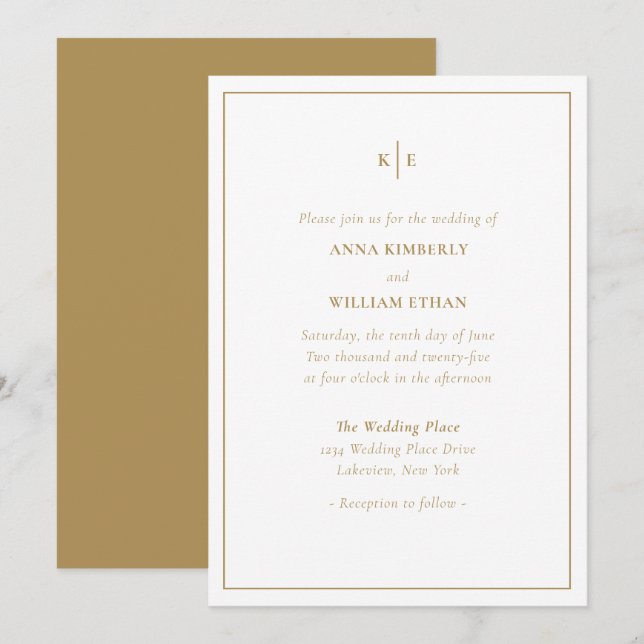 Gold Monogram Families Wedding Einladungen (Vorne/Hinten)