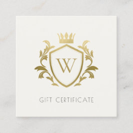Gold Monogram Floral Crown Wappen Geschenkgutschei Quadratische Visitenkarte