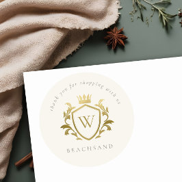 Gold Monogram Floral Crown Wappen Order Vielen Dan Runder Aufkleber