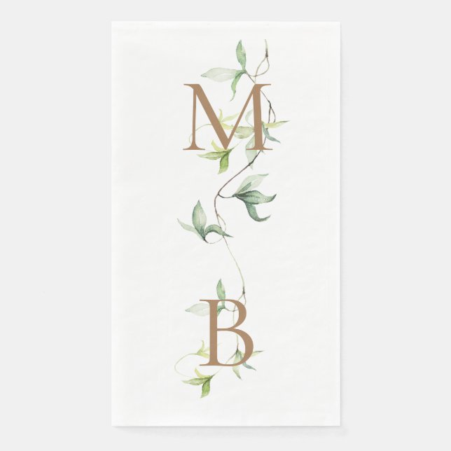 Gold Monogram Foliage White Elegante Wedding II Serviette (Vorderseite)