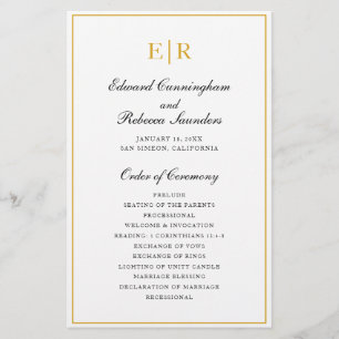 Gold Monogram Formal Budget Wedding Programm Flyer