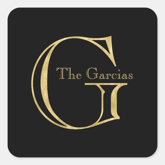 Gold Monogram G und Name auf einer beliebigen Farb Quadratischer Aufkleber (Vorderseite)