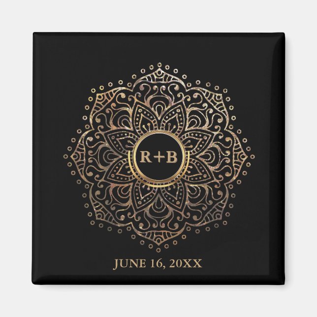 Gold Monogram Gastgeschenk Hochzeit Boho Mandala Magnet (Vorne)