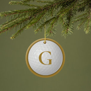 Gold Monogram Golf Ball Keramik Ornament