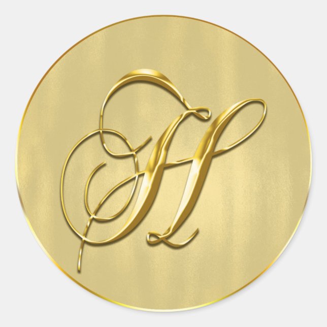 Gold Monogram H Siegel Wedding Invitation Holiday Runder Aufkleber (Vorderseite)