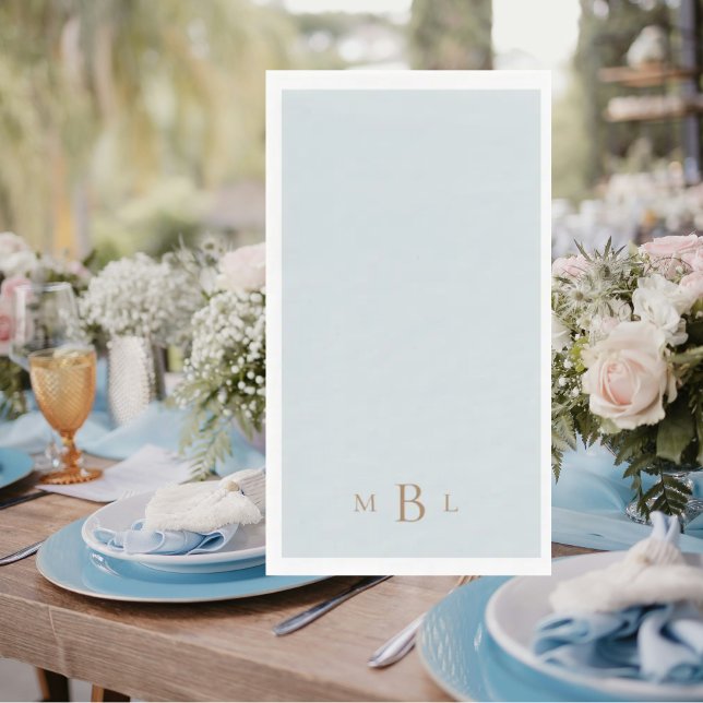 Gold Monogram Icy Blue Wedding Serviette (Von Creator hochgeladen)
