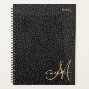 Gold Monogram Imitats Black Leather Planer