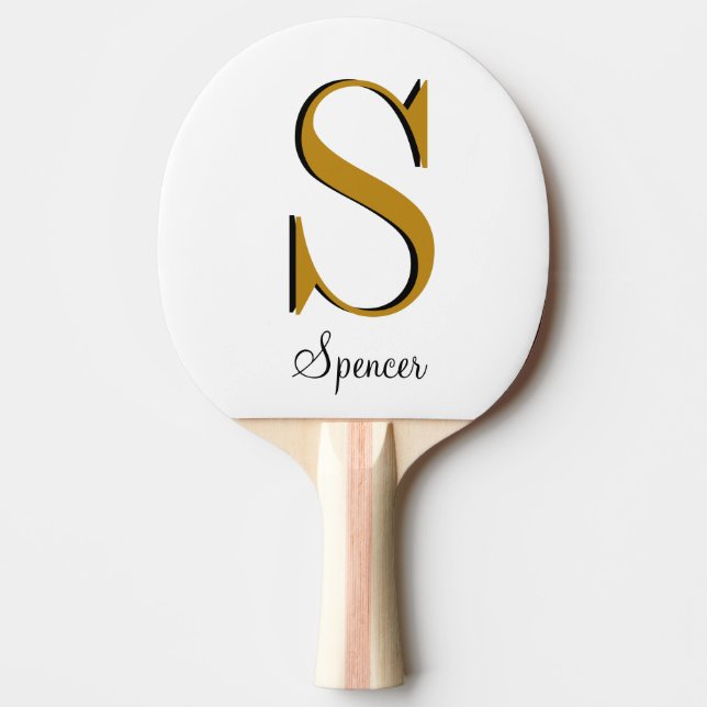 Gold Monogram Individuelle Name Initial Tischtennis Schläger (Vorderseite)
