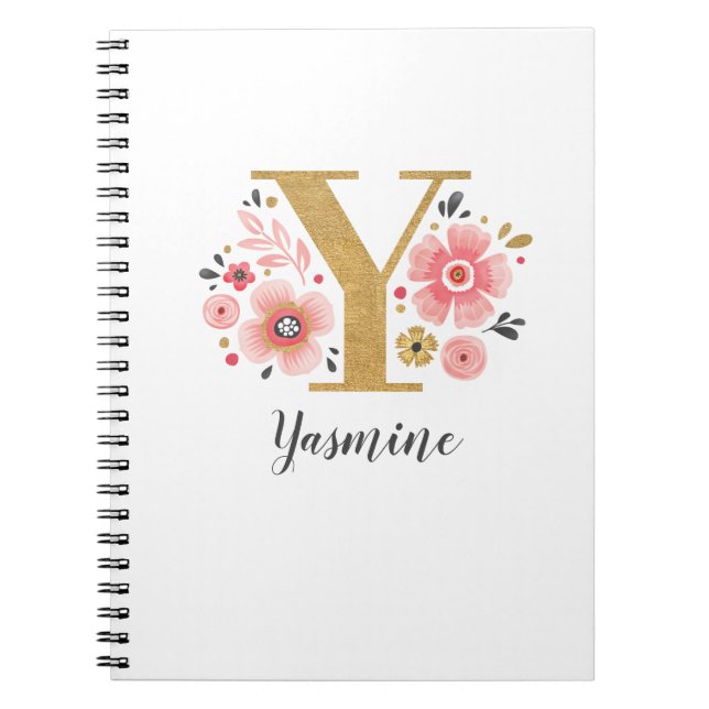 Gold Monogram Initial Letter Y Floral Notizblock (Vorderseite)