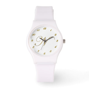Gold Monogram Initial N Watch mit Gold Nummern Armbanduhr