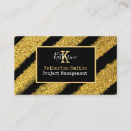 Gold Monogram Initial und Name Black & Gold Theme  Visitenkarte
