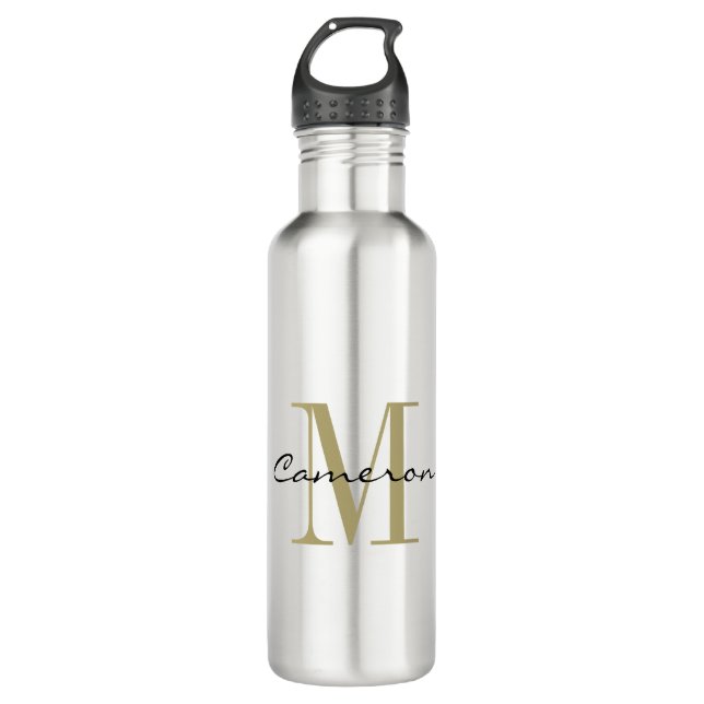 Gold Monogram Initial und Name Personalisiert Edelstahlflasche (Vorderseite)