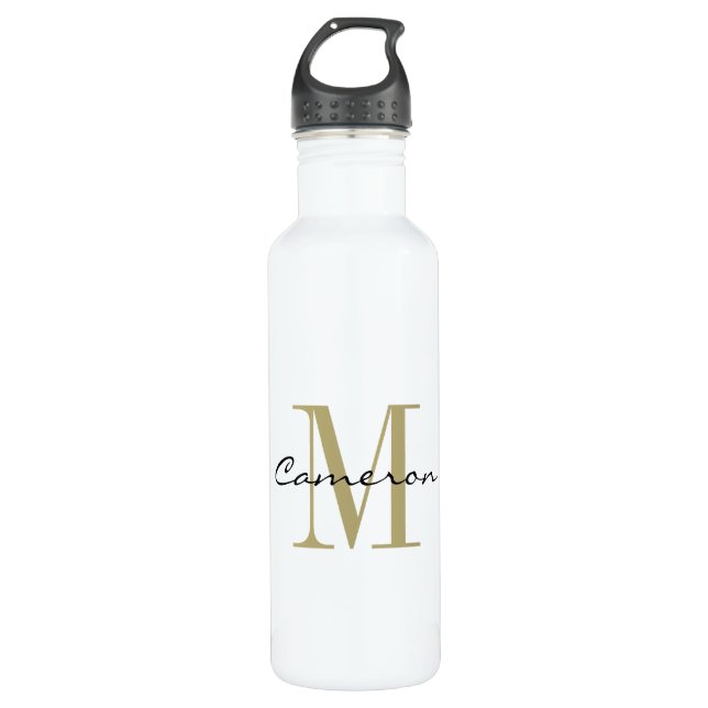 Gold Monogram Initial und Name Personalisiert Edelstahlflasche (Vorderseite)