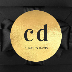 Gold Monogram Initialen minimalistisch modern Runder Aufkleber