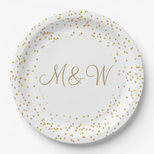 Gold Monogram Initials Script Gold Dust Pappteller (Vorderseite)
