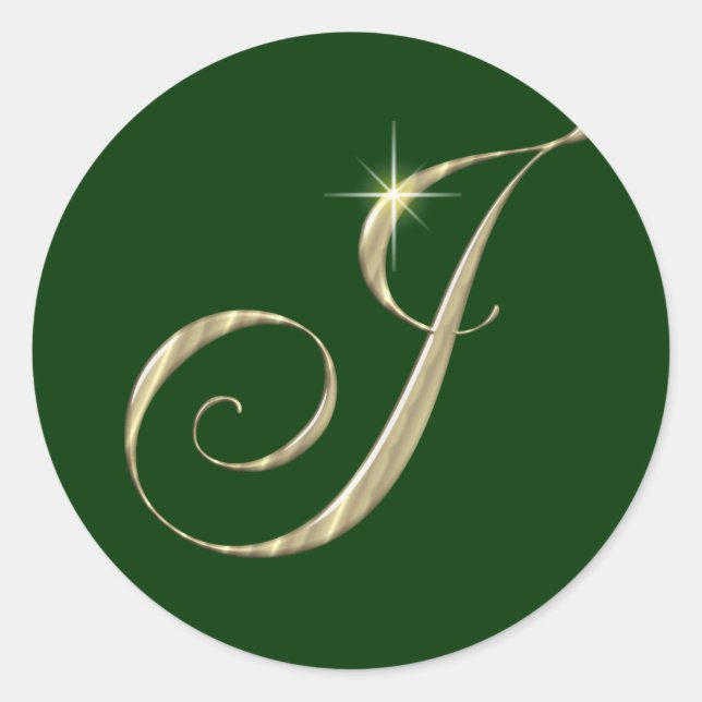 Gold Monogram J Initial Runder Aufkleber (Vorderseite)
