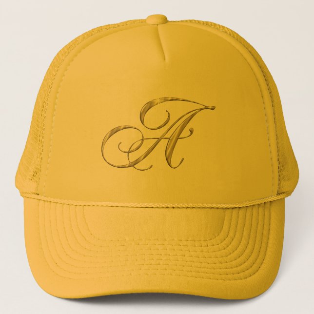 Gold Monogram Letter A Truckerkappe (Vorderseite)
