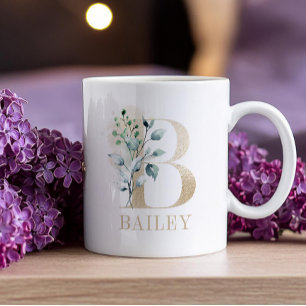 Gold Monogram Letter B Floral Kaffeetasse
