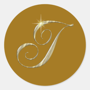 Gold Monogram Letter I initialisiert Runder Aufkleber
