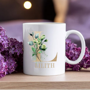 Gold Monogram Letter L Floral Kaffeetasse