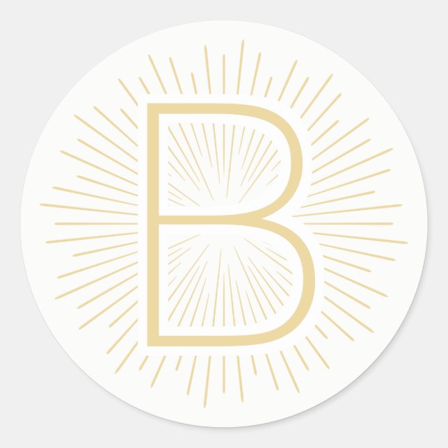 Gold Monogram Letter Shining Gold Rays Runder Aufkleber (Vorderseite)