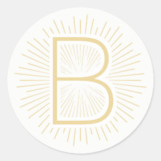 Gold Monogram Letter Shining Gold Rays Runder Aufkleber