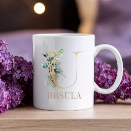 Gold Monogram Letter U Floral Kaffeetasse