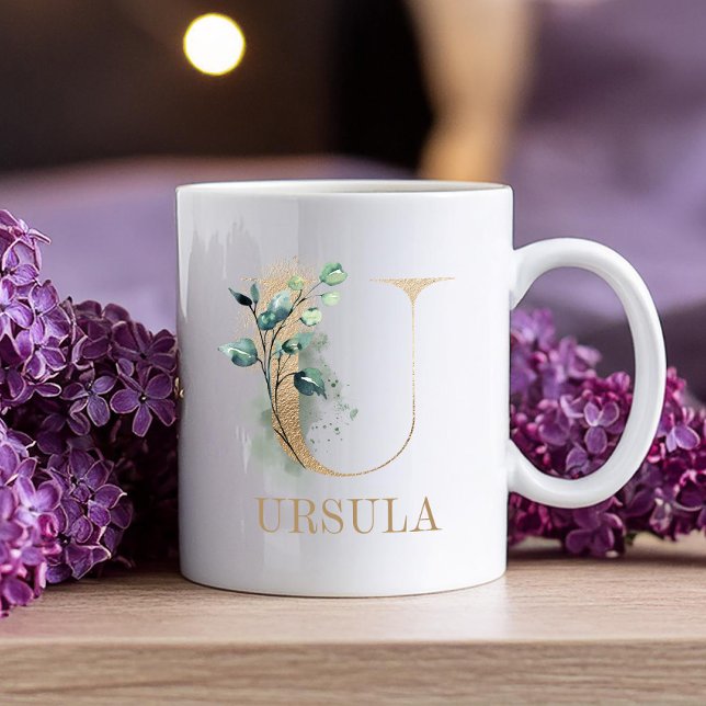 Gold Monogram Letter U Floral Kaffeetasse (Von Creator hochgeladen)