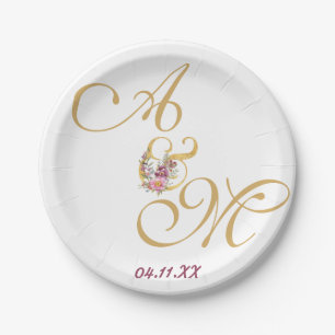 Gold MONOGRAM Letter WEDING PERSONALISIERT Pappteller