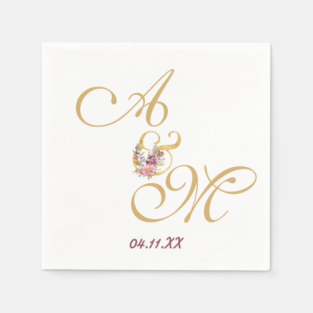 Gold MONOGRAM Letter WEDING PERSONALISIERT Serviette (Vorderseite)