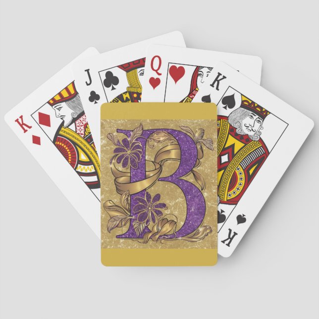Gold Monogram Lila B Card Deck Spielkarten (Rückseite)