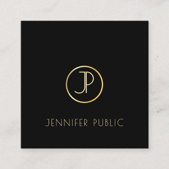 Gold Monogram Modern Black Template Chic Quadratische Visitenkarte (Vorderseite)