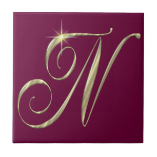 Gold Monogram N initials Merchandise Fliese