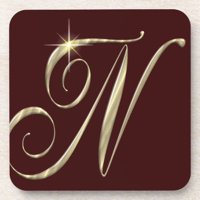Gold Monogram N initials Merchandise Untersetzer (Vorderseite)