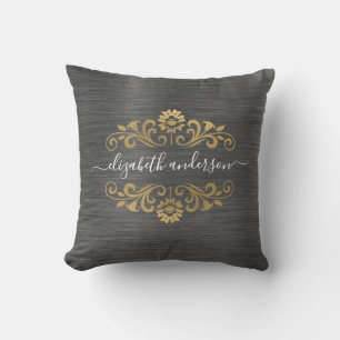 Gold Monogram Name Script Throw Pillow Kissen